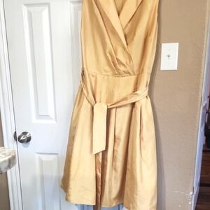 Evan Picone Gold Midi Sundress V-Neck Sleeveless